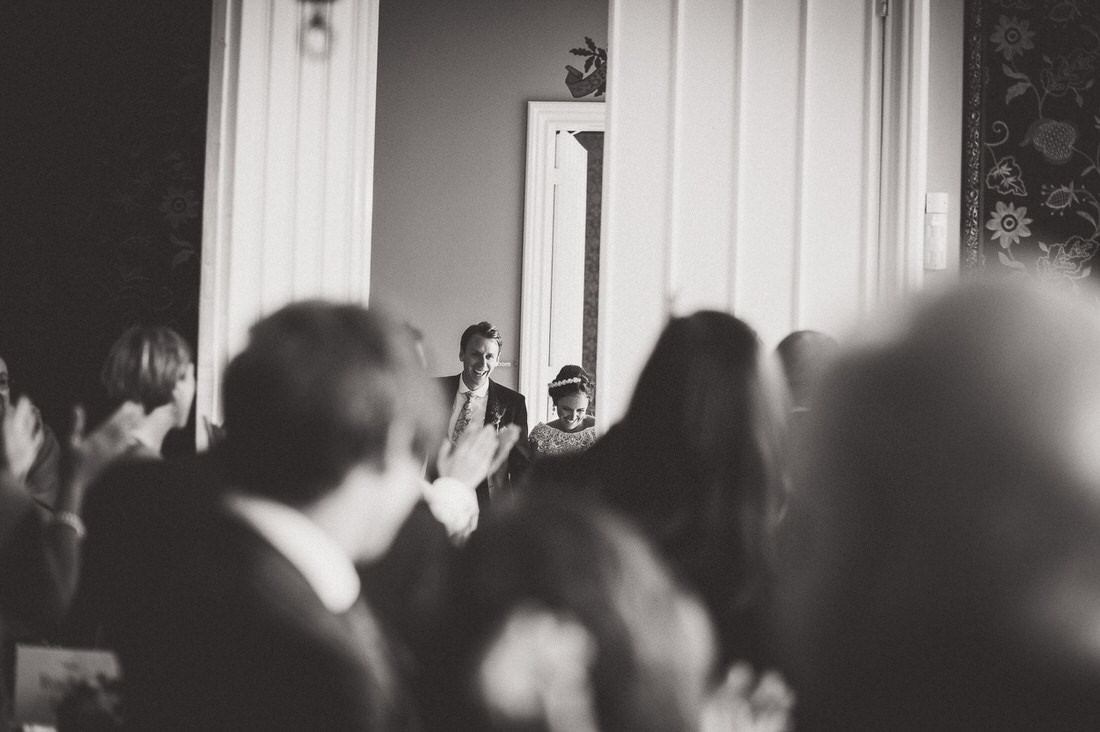 A black and white wedding photo.
