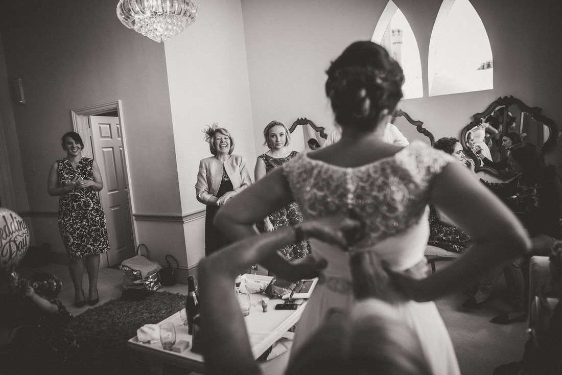 A bride preparing for her wedding ceremony in a church.