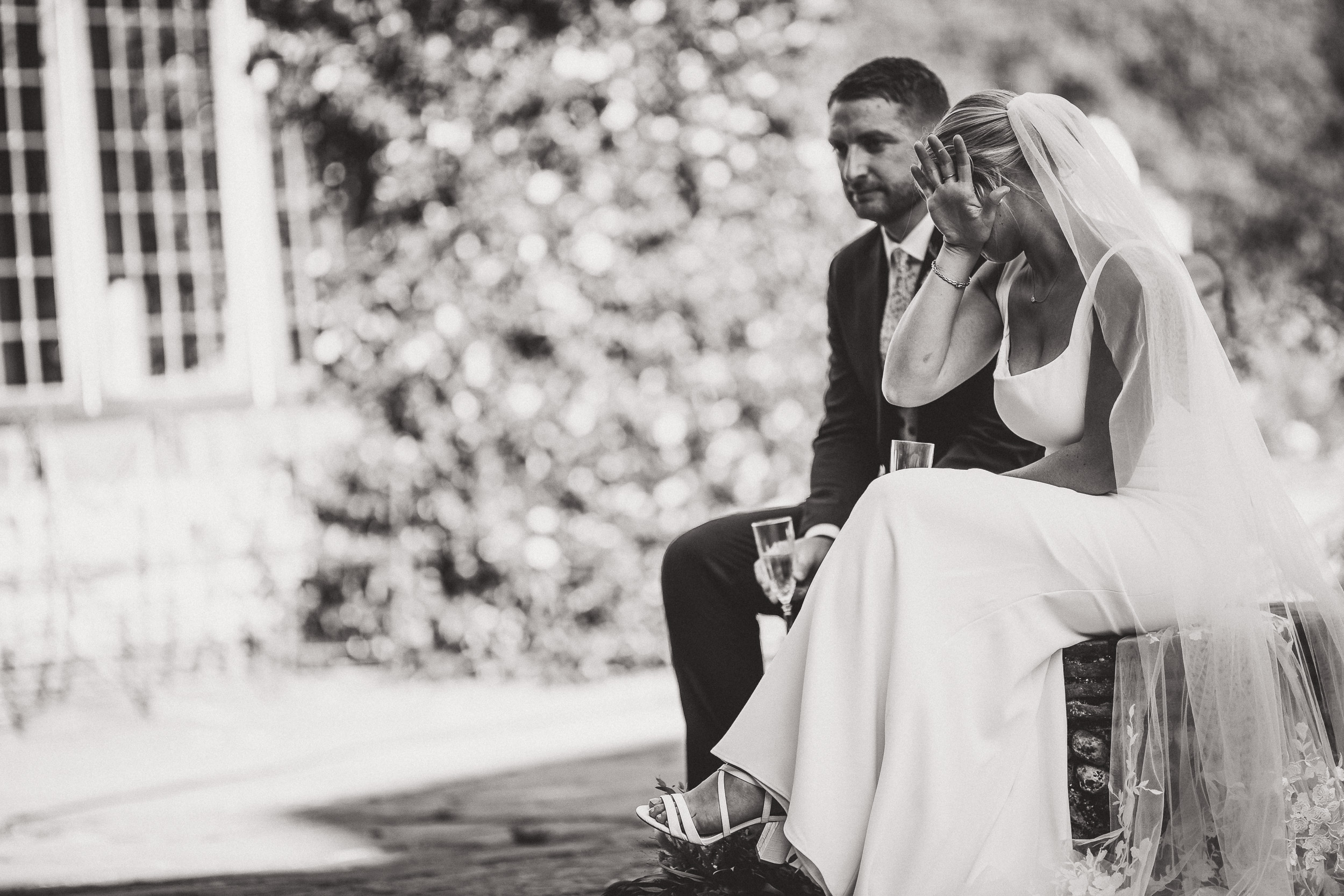 A bride and groom in a wedding photo.